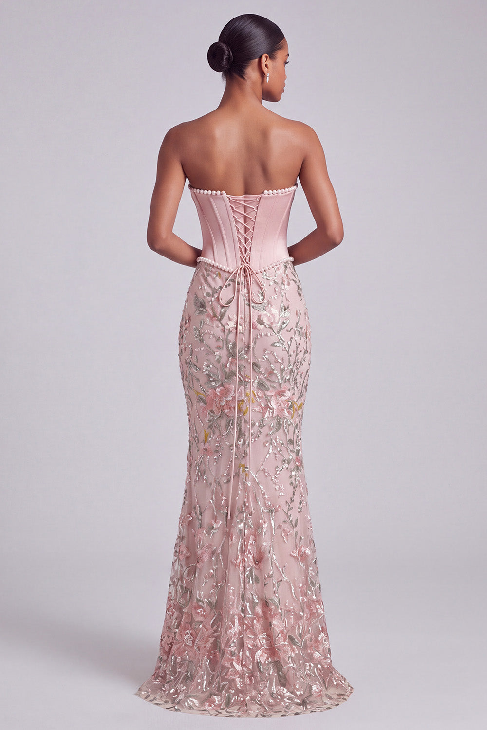 Pink Corset Mermaid Strapless Long Prom Dress