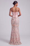 Pink Corset Mermaid Strapless Long Prom Dress