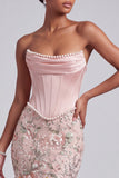 Pink Corset Mermaid Strapless Long Prom Dress