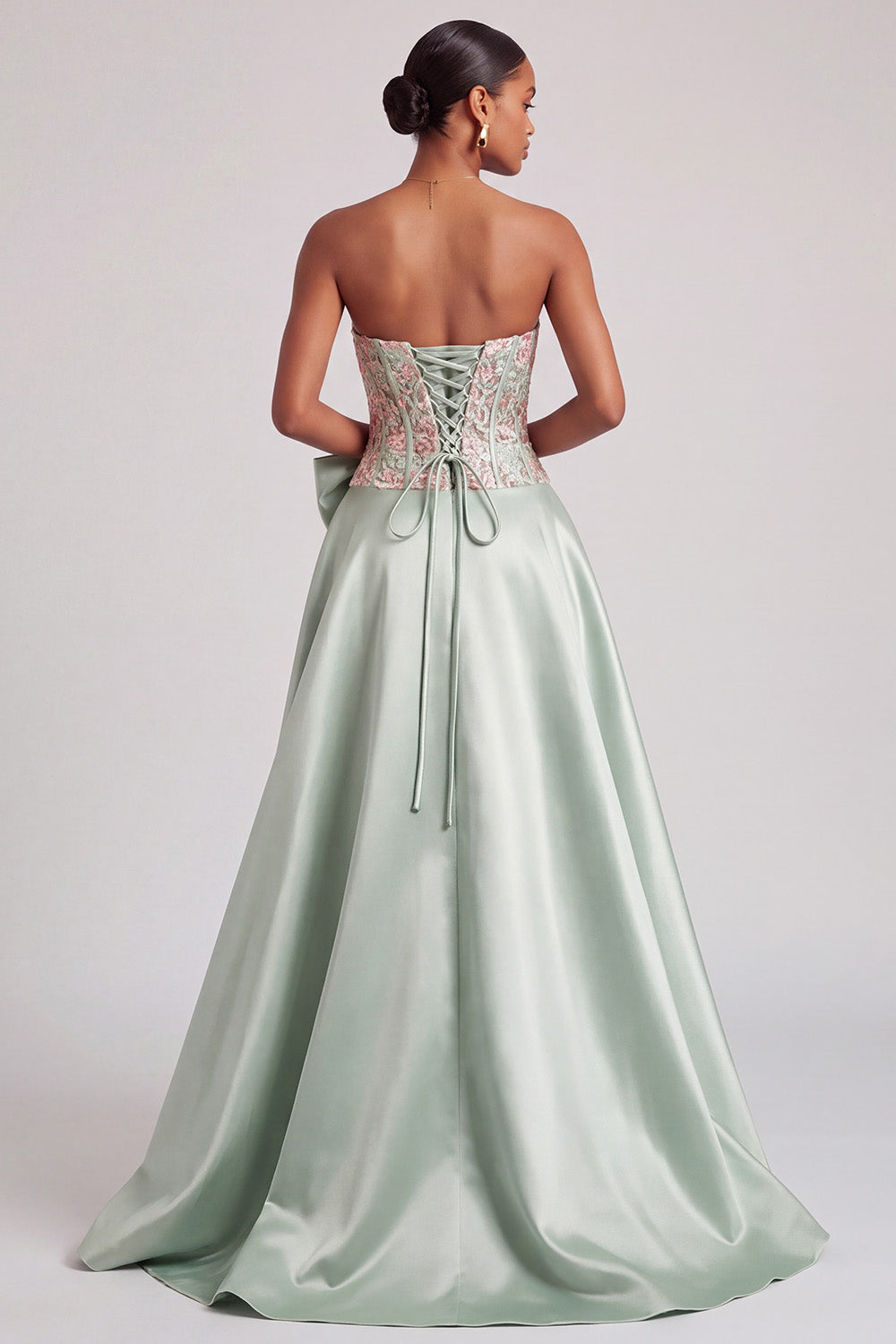 Green Corset A-Line Strapless Long Prom Dress with Slit