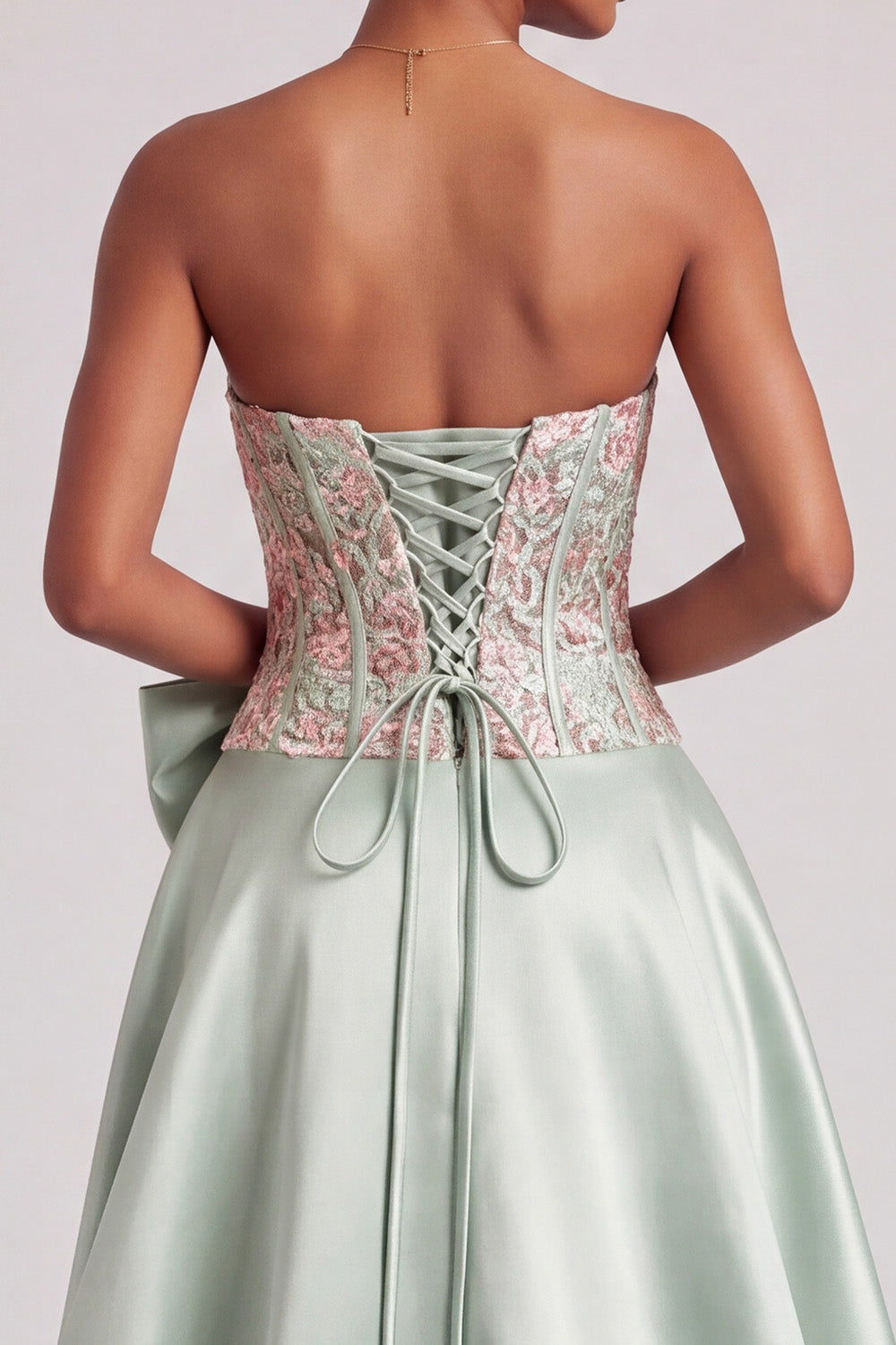 Green Corset A-Line Strapless Long Prom Dress with Slit