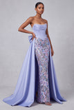 Lavender Corset Mermaid Strapless Long Prom Dress with Bow