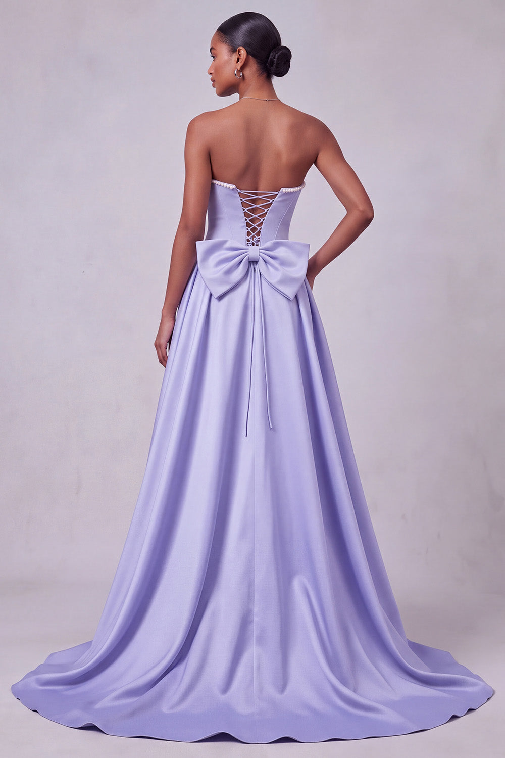 Lavender Corset Mermaid Strapless Long Prom Dress with Bow