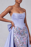 Lavender Corset Mermaid Strapless Long Prom Dress with Bow