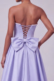 Lavender Corset Mermaid Strapless Long Prom Dress with Bow