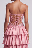 Dusty Rose Strapless Cut Out Tiered Long Prom Dress