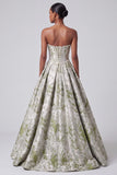 Sage Green Corset Ball Gown Strapless Floral Long Prom Dress
