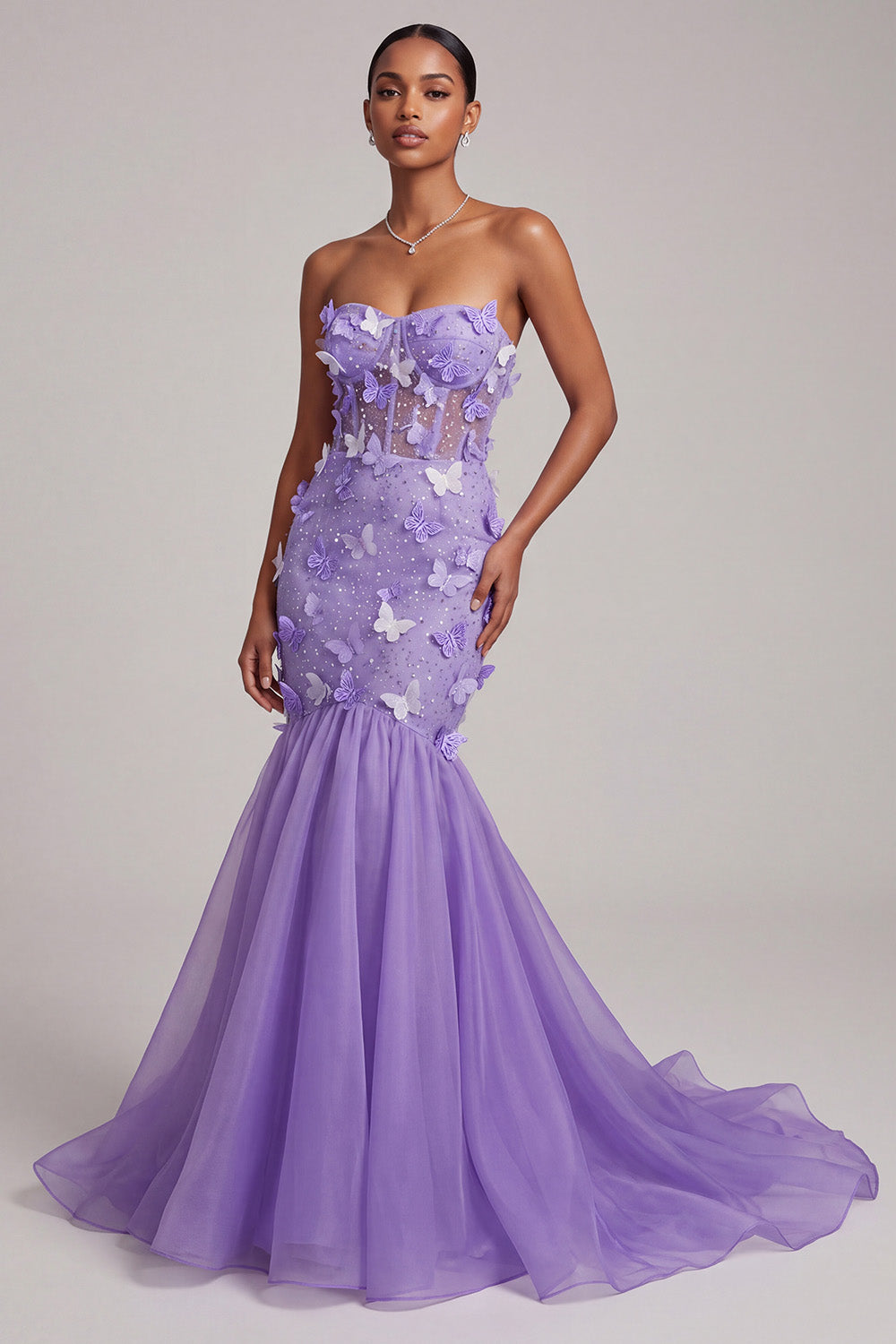 Purple Corset Mermaid Strapless Long Prom Dress