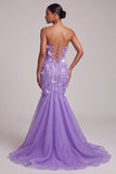 Purple Corset Mermaid Strapless Long Prom Dress