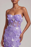 Purple Corset Mermaid Strapless Long Prom Dress