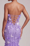 Purple Corset Mermaid Strapless Long Prom Dress