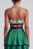 Dark Green Halter Tiered Long Prom Dress with Bow