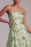 Sparkly Green A-Line Strapless Sequins Floral Long Prom Dress