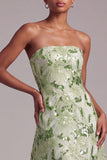 Sparkly Green A-Line Strapless Sequins Floral Long Prom Dress