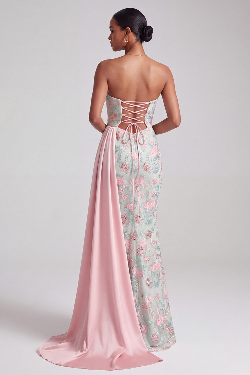 Sparkly Light Green Sequins Floral Mermaid Sweetheart Long Prom Dress with Sash