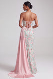 Sparkly Light Green Sequins Floral Mermaid Sweetheart Long Prom Dress with Sash