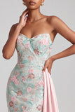 Sparkly Light Green Sequins Floral Mermaid Sweetheart Long Prom Dress with Sash