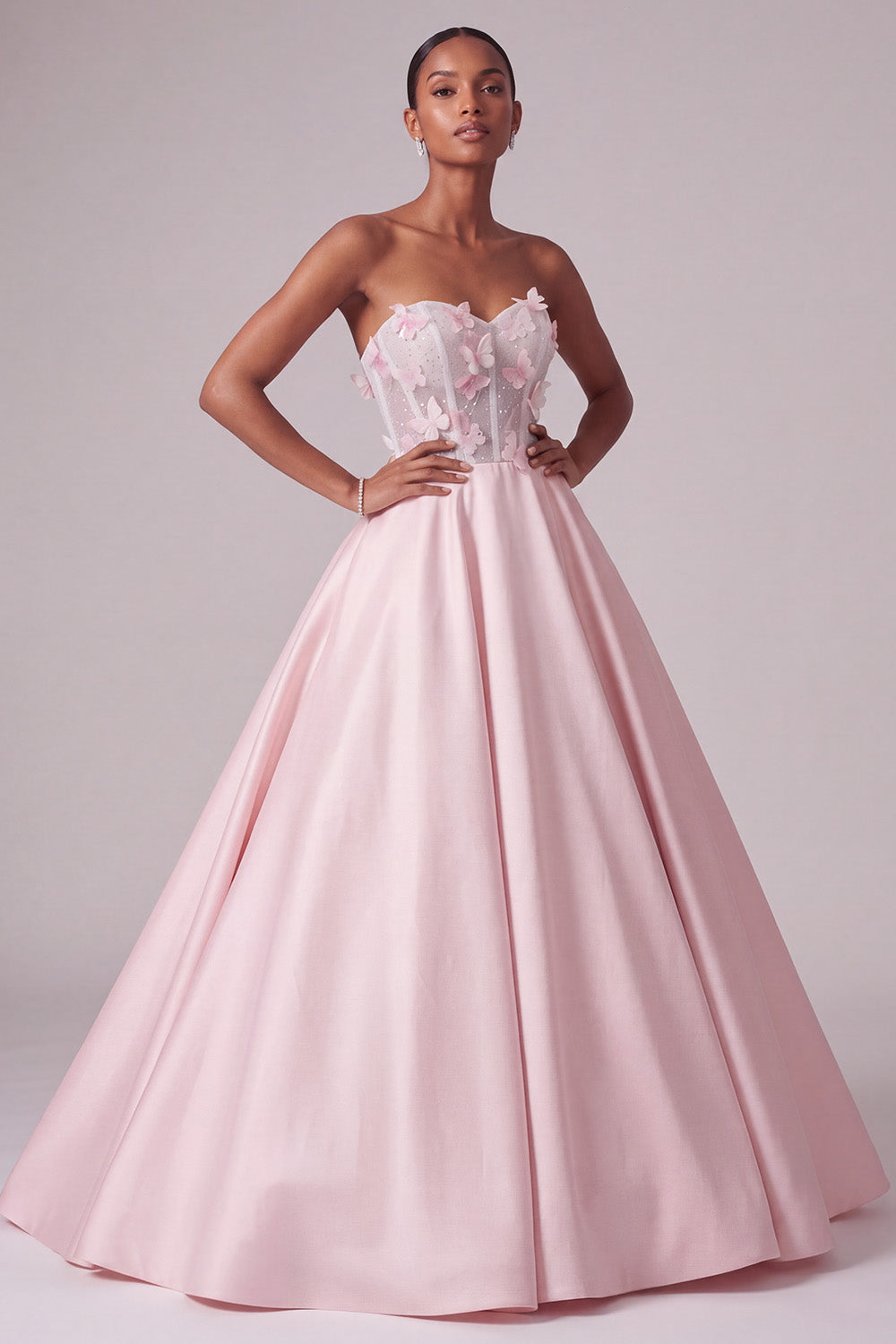 Sparkly Blush Ball Gown Beaded Corset Satin Sweetheart Long Prom Dress