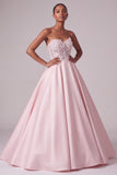Sparkly Blush Ball Gown Beaded Corset Satin Sweetheart Long Prom Dress