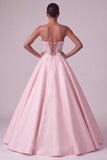 Sparkly Blush Ball Gown Beaded Corset Satin Sweetheart Long Prom Dress