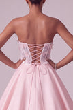 Sparkly Blush Ball Gown Beaded Corset Satin Sweetheart Long Prom Dress