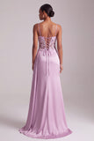 Light Purple Satin Corset Floral Ruched Long Prom Dress with Side Cape