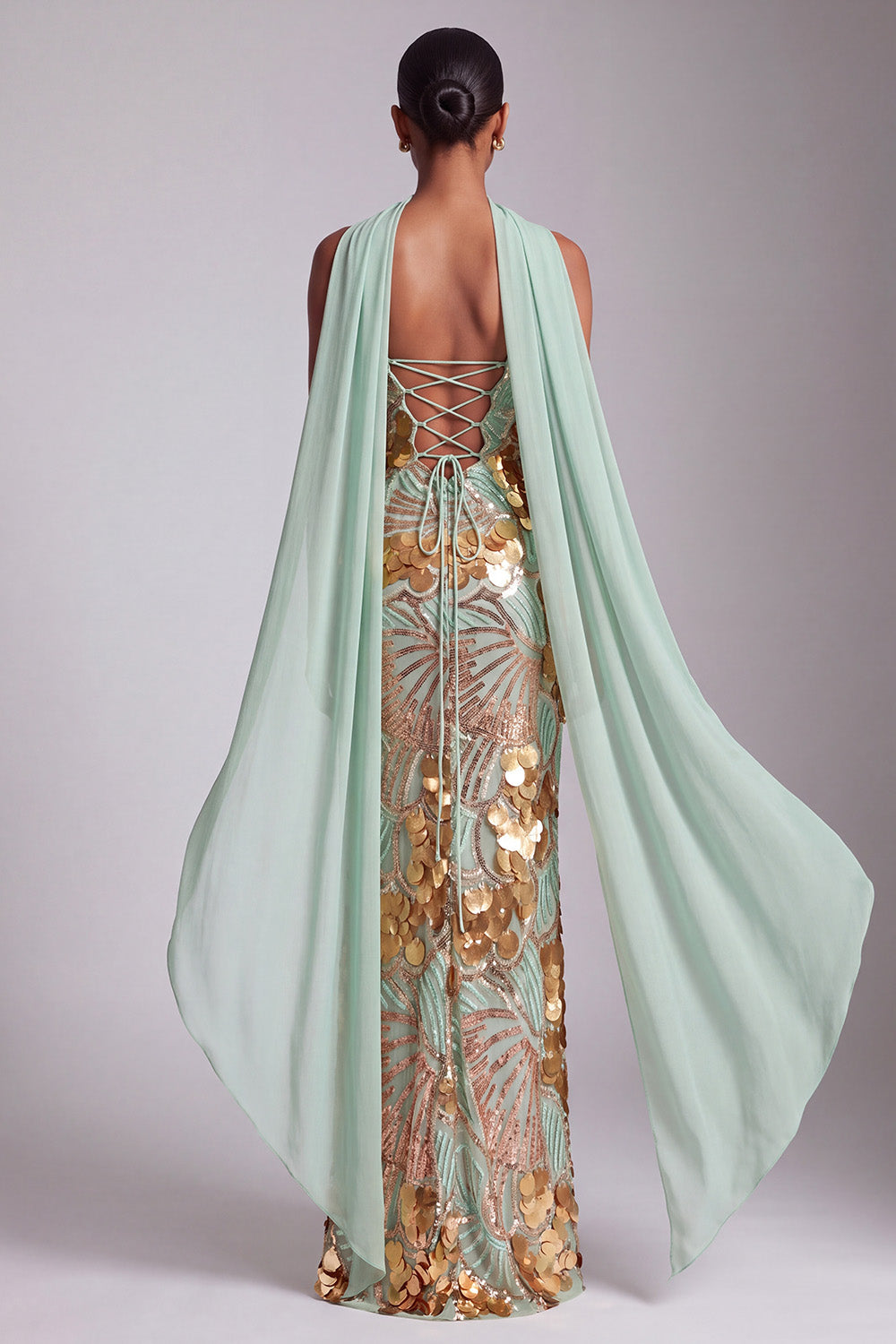 Sparkly Gold Sheath Strapless Sequins Long Prom Dress with Neck Scarf