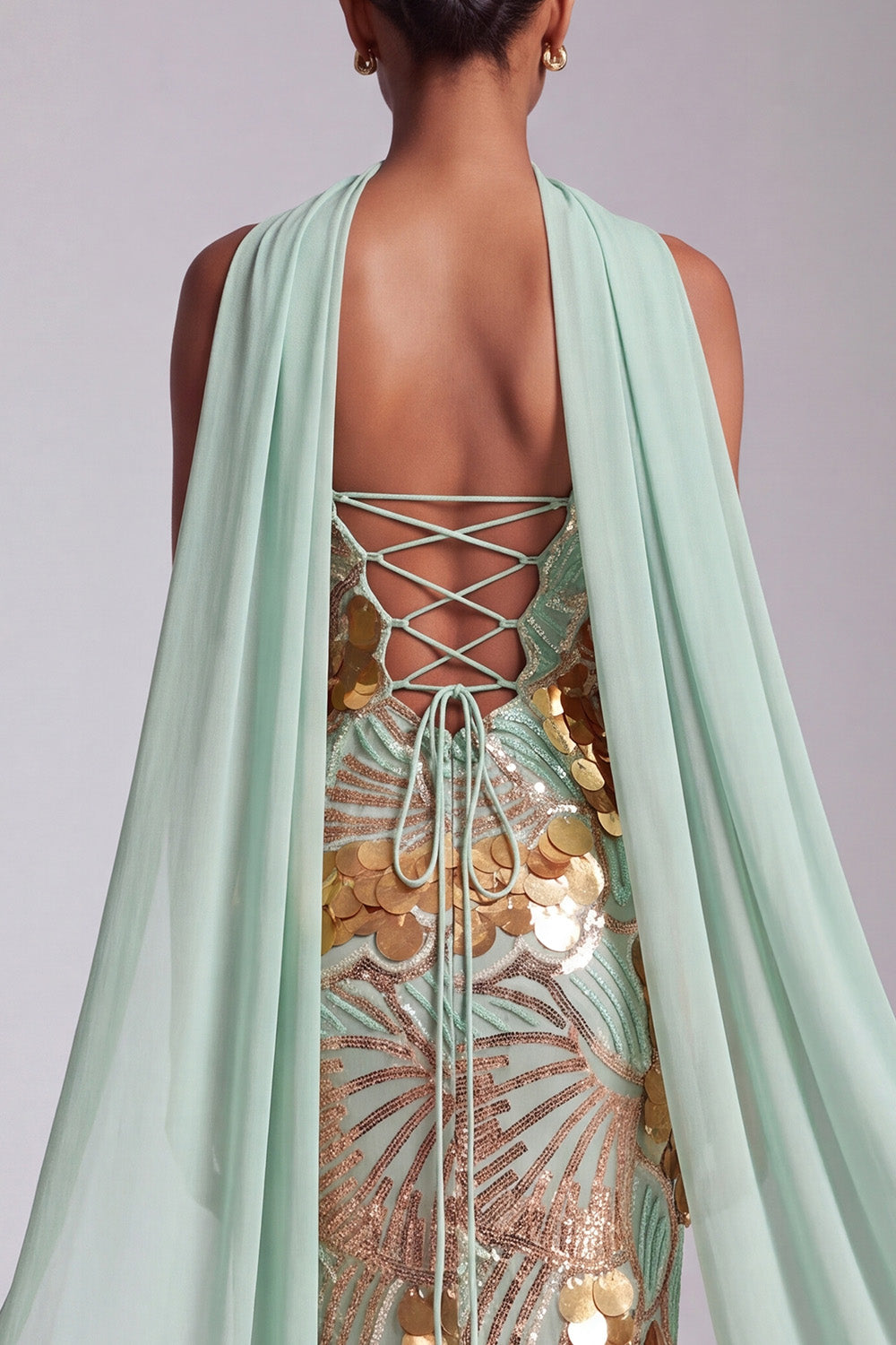 Sparkly Gold Sheath Strapless Sequins Long Prom Dress with Neck Scarf