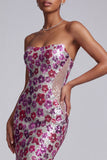 Mermaid Strapless Sparkly Fuchsia Sequins Floral Long Prom Dress