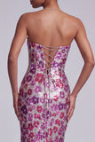 Mermaid Strapless Sparkly Fuchsia Sequins Floral Long Prom Dress