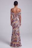 Light Grey Floral Beaded Mermaid Off the Shoulder Long Prom Dress
