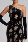 Sparkly Black Velvet Mermaid Sequin Floral Long Mother of the Bride Dress