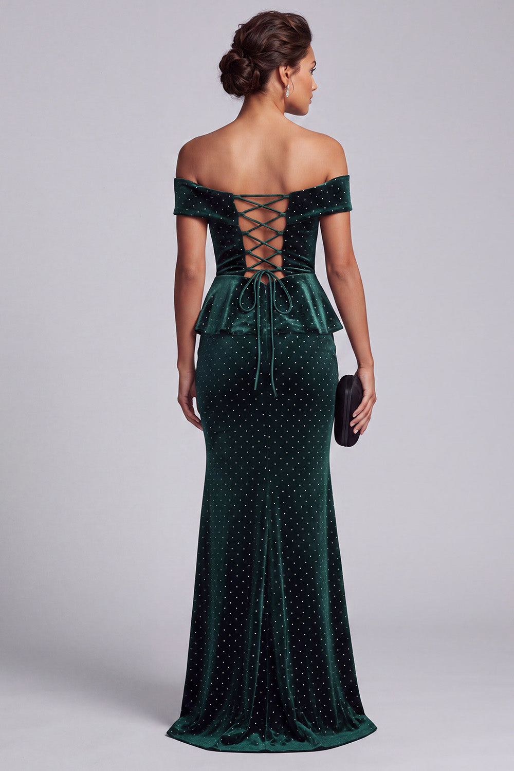 Dark Green Mermaid Ruffled Beaded Velvet Long Mother of the Bride Dress