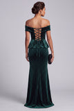 Dark Green Mermaid Ruffled Beaded Velvet Long Mother of the Bride Dress