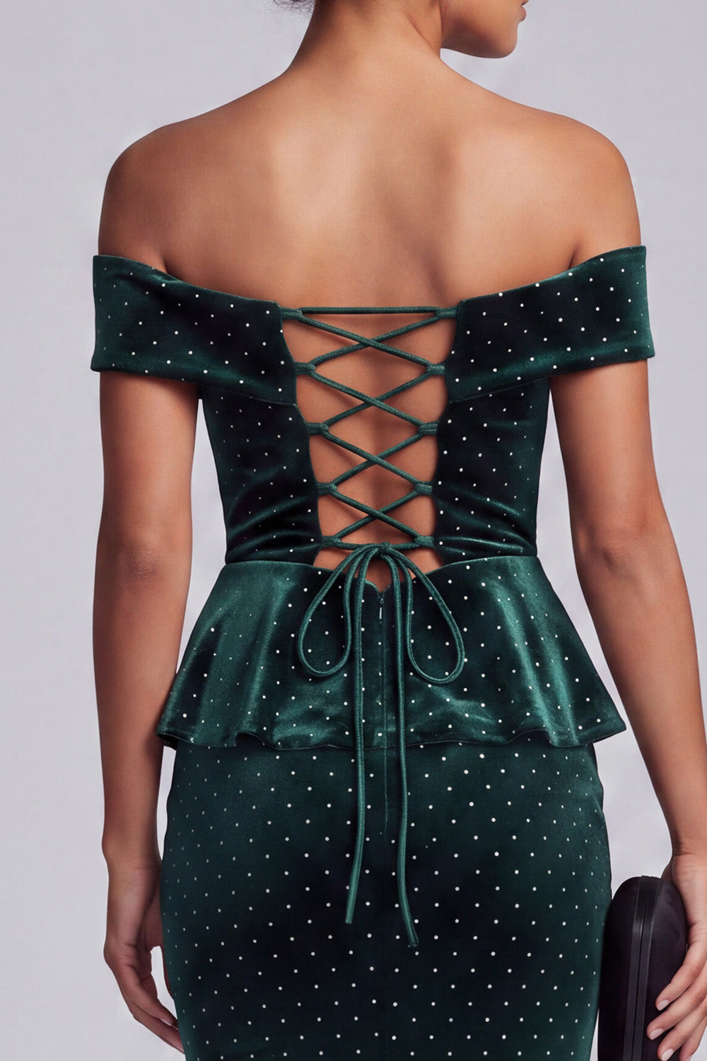 Dark Green Mermaid Ruffled Beaded Velvet Long Mother of the Bride Dress
