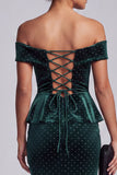 Dark Green Mermaid Ruffled Beaded Velvet Long Mother of the Bride Dress