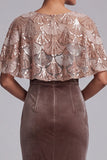 Chocolate Velvet Sheath Sequin Midi Mother of the Bride Dress with Cape