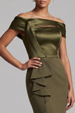 Olive Mermaid Satin Ruched Long Mother of the Bride Dress with Slit