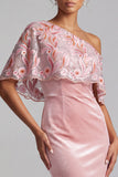 Pink Sheath Sequin Floral Velvet Long Mother of the Bride Dress