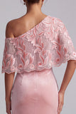 Pink Sheath Sequin Floral Velvet Long Mother of the Bride Dress