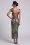 Olive Sheath Ruched Long Satin Mother of the Bride Dress with Slit