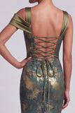 Olive Sheath Ruched Long Satin Mother of the Bride Dress with Slit