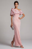Pink Sheath Floral Sequin Velvet Long Mother of the Bride Dress