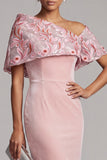 Pink Sheath Floral Sequin Velvet Long Mother of the Bride Dress