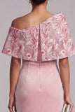 Pink Sheath Floral Sequin Velvet Long Mother of the Bride Dress