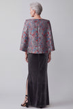 Dark Grey Sheath 2 Piece Floral Velvet Long Mother of the Bride Dress with Pocket