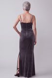 Dark Grey Sheath 2 Piece Floral Velvet Long Mother of the Bride Dress with Pocket