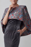 Dark Grey Sheath 2 Piece Floral Velvet Long Mother of the Bride Dress with Pocket