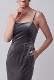 Dark Grey Sheath 2 Piece Floral Velvet Long Mother of the Bride Dress with Pocket