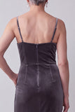 Dark Grey Sheath 2 Piece Floral Velvet Long Mother of the Bride Dress with Pocket
